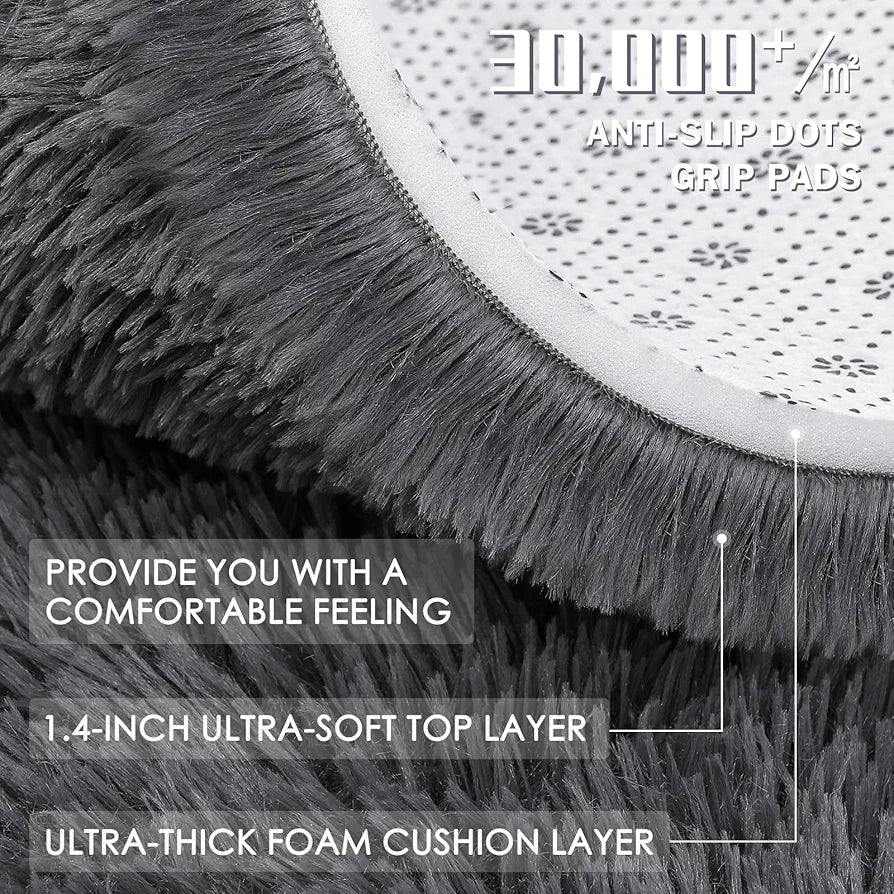 OLANLY Area Rugs for Living Room Bedroom, Machine Washable 4x5.9 ft Soft Fluffy Shaggy Bedside Rug, Indoor Floor Carpet for Kids Girls and Boys, Dorms, Nursery Rooms, Home Decor Aesthetic, Grey