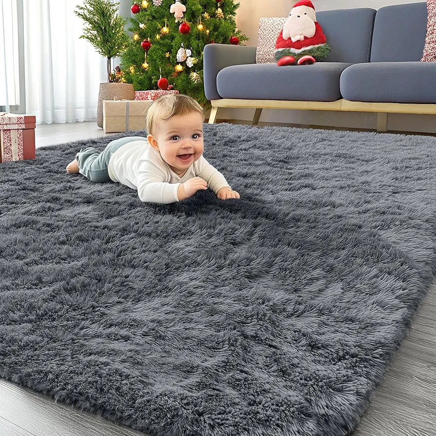 OLANLY Area Rugs for Living Room Bedroom, Machine Washable 4x5.9 ft Soft Fluffy Shaggy Bedside Rug, Indoor Floor Carpet for Kids Girls and Boys, Dorms, Nursery Rooms, Home Decor Aesthetic, Grey